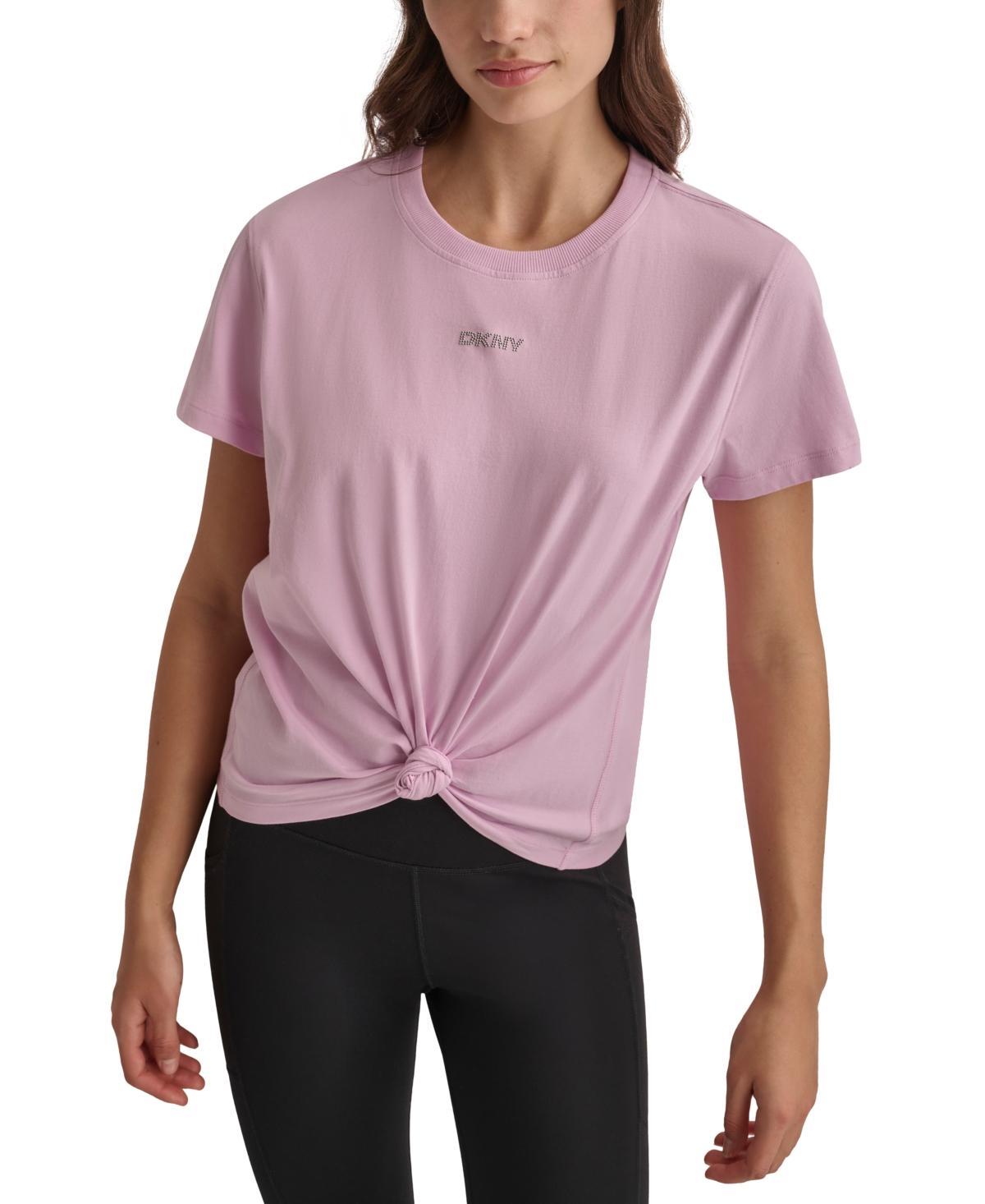 Dkny Sport Womens Cotton Stud Logo Knot-Front T-Shirt Product Image