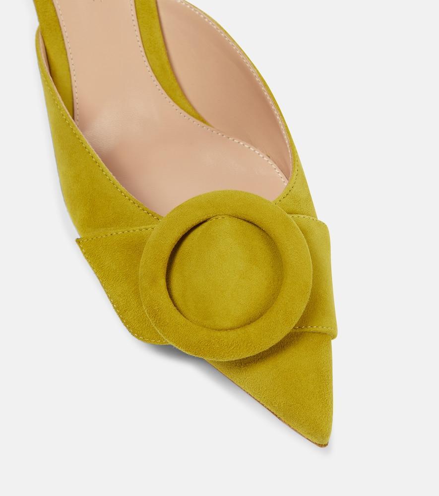 Suede Buckle Point-toe Mules In Green Product Image