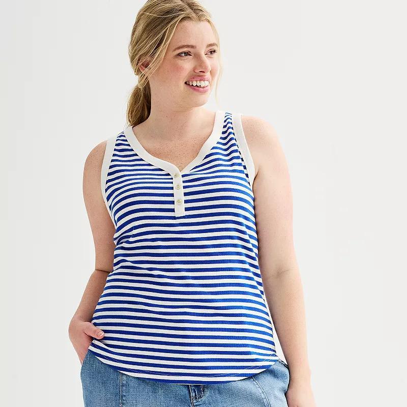 Plus Size Sonoma Goods For Life Ribbed Slim Fit Henley V-Neck Tank Top, Womens Product Image