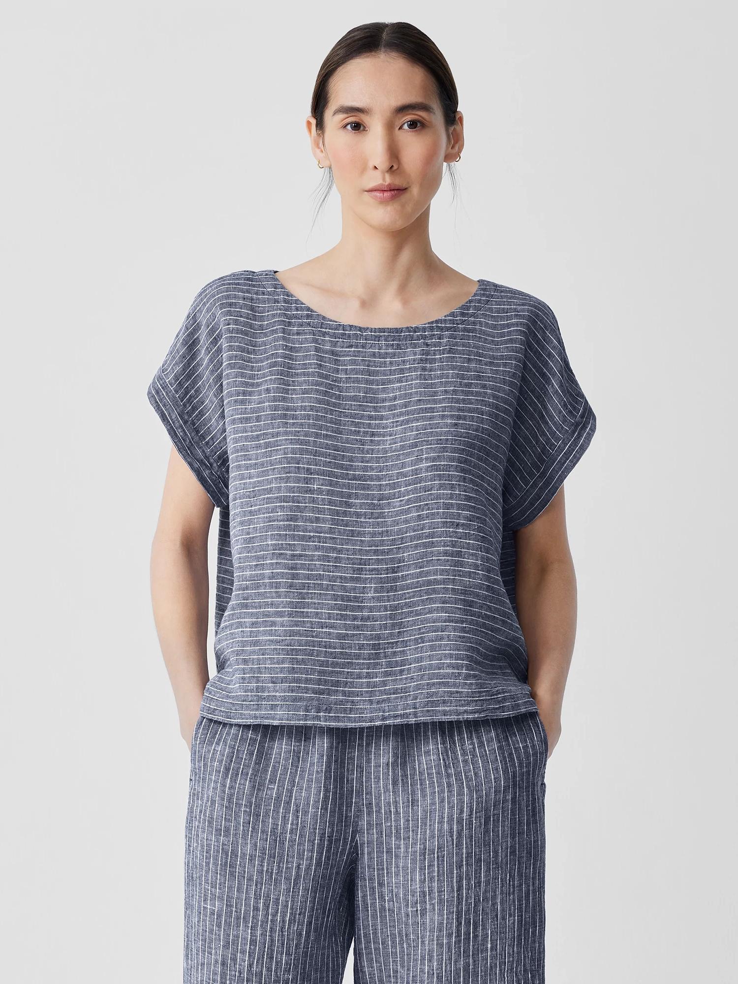 EILEEN FISHER Puckered Organic Linen Ballet Neck Topfemale product image