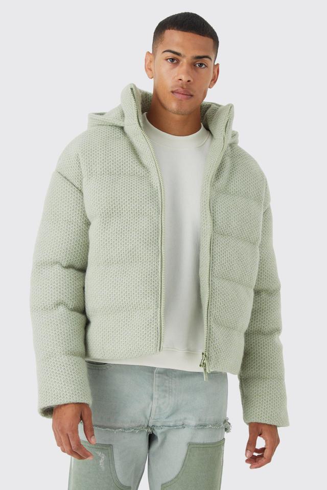 Heavyweight Brushed Knit Quilted Puffer With Hood | boohooMAN USA Product Image