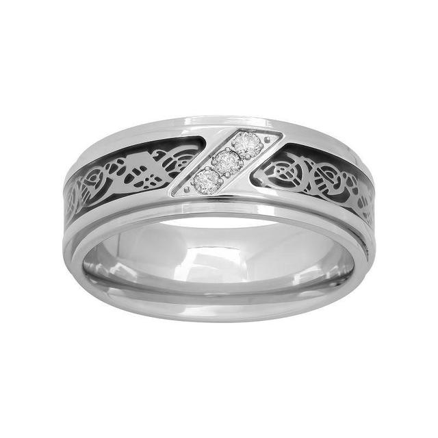 1/10 Carat T.W. Diamond Stainless Steel & Carbon Fiber Celtic Dragon Band - Men, Mens White Product Image