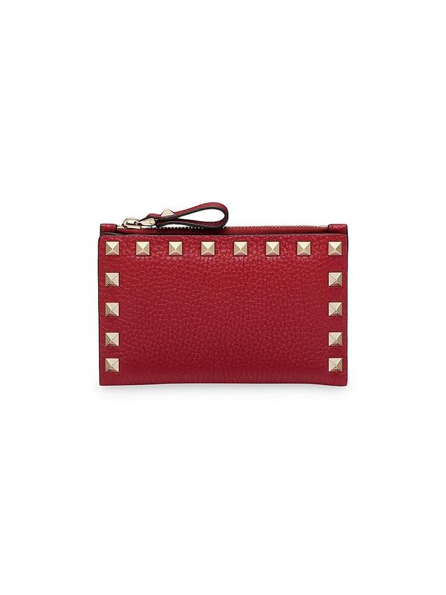 Womens Rockstud Grainy Calfskin Cardholder with Zipper Product Image