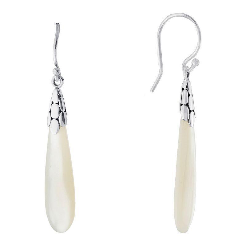 Main and Sterling Oxidized Sterling Silver Mother Of Pearl Drop Earrings, Womens, Silver Tone Product Image