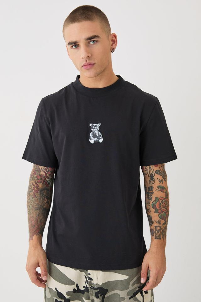 Extended Neck Metallic Bear T-shirt | boohooMAN USA Product Image