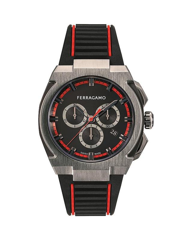 Salvatore Ferragamo Mens Chronograph Edge Black Rubber Strap Watch 43mm Product Image