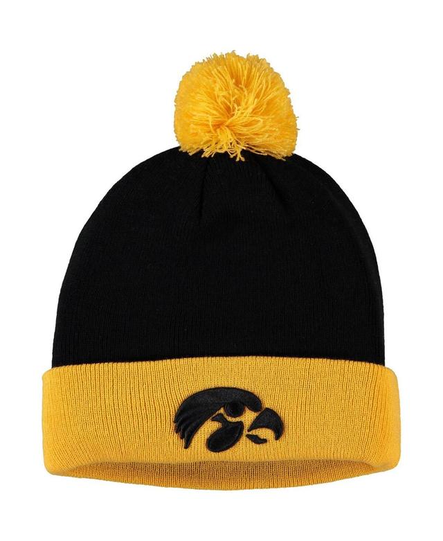 Mens Black and Gold Iowa Hawkeyes Core 2-Tone Cuffed Knit Hat with Pom - Black Product Image