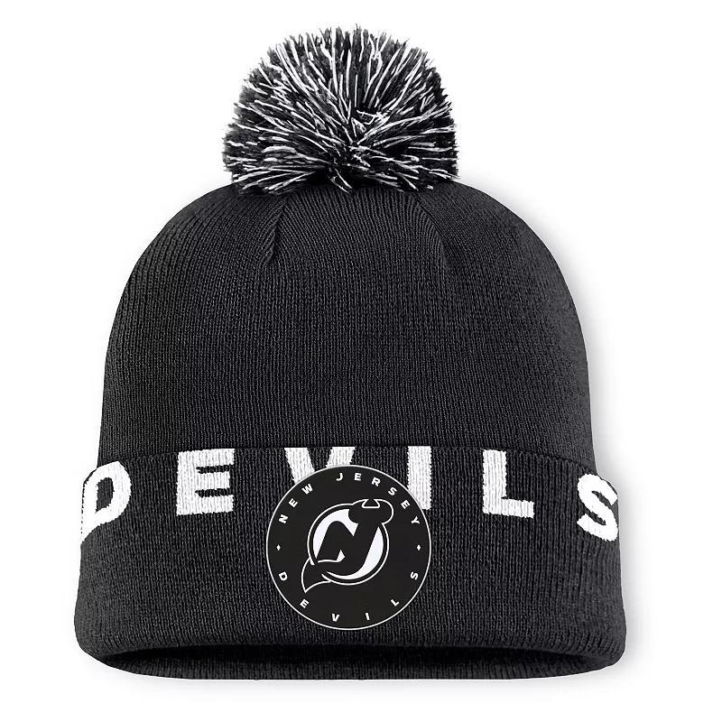 Mens Fanatics Black New Jersey Devils Fundamental High Stick Cuffed Knit Hat with Pom Product Image