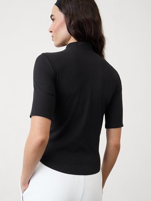 Signature Rib Mock Neck Elbow Sleeve Tee Product Image