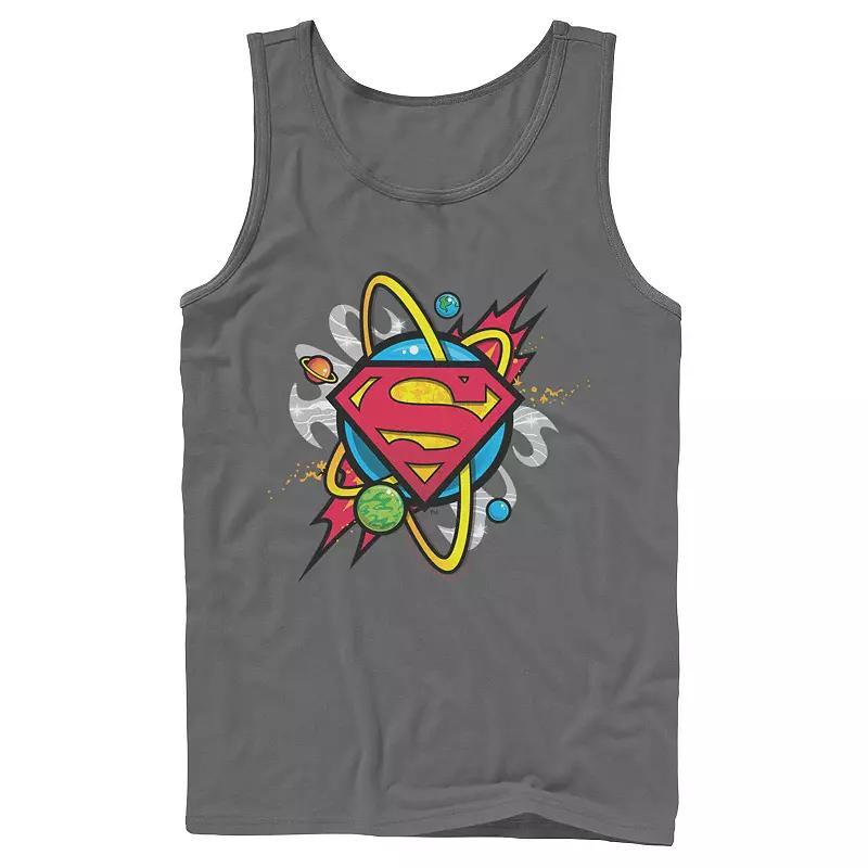 Mens DC Comics Superman Planet Chest Logo Tank Top Grey Product Image