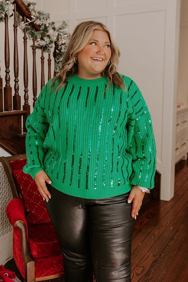 Holiday Fun Sequin Sweater in Green Curves Product Image