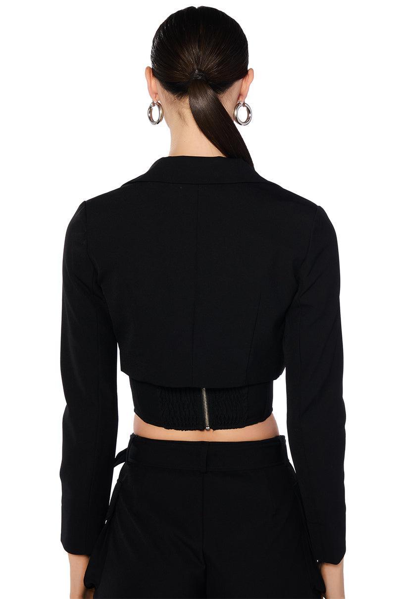 BETTER LUCK CROP BLAZER IN BLACK Product Image