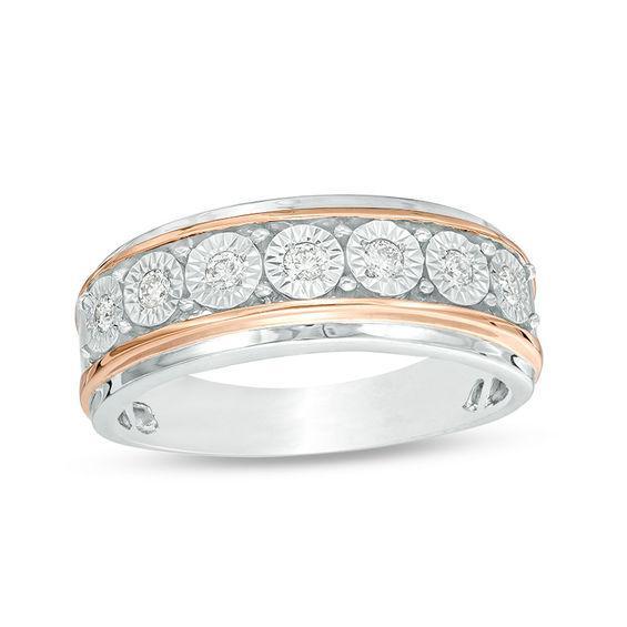 Men's 1/4 CT. T.w. Diamond Seven Stone Wedding Band in 10K Two-Tone Gold Product Image