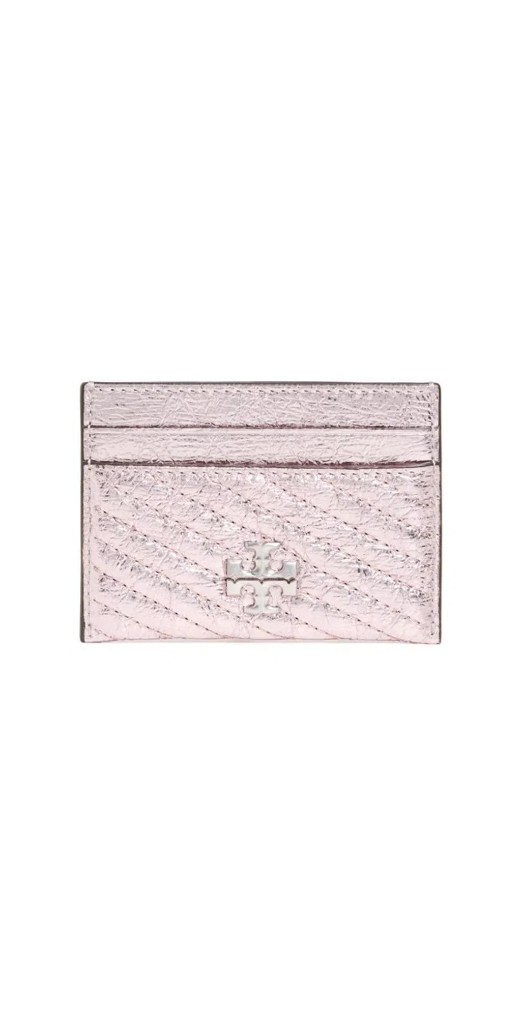 TORY BURCH Kira Metallic Moto Quilt Card Case Sparkle Pink Product Image