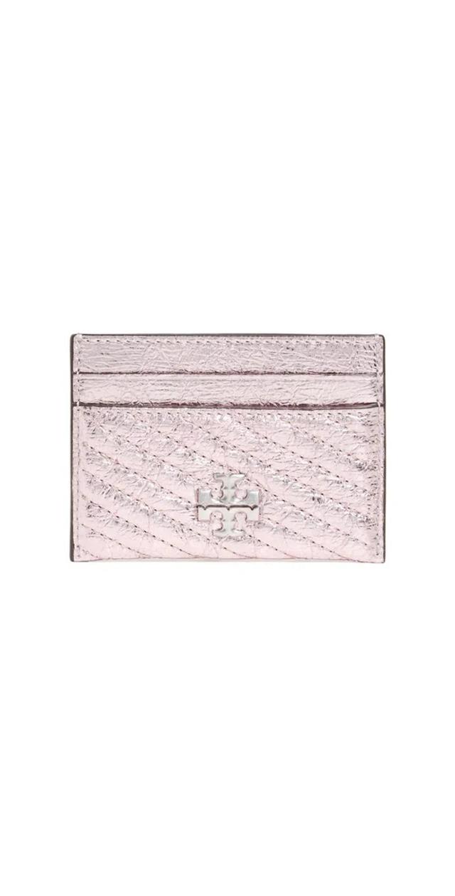 TORY BURCH Kira Metallic Moto Quilt Card Case Sparkle Pink Product Image