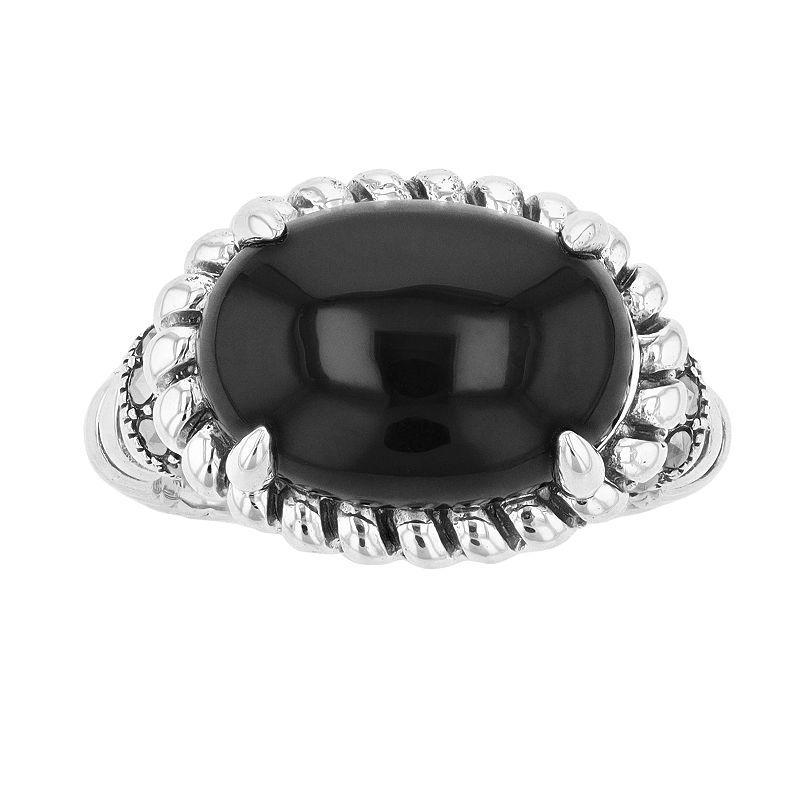 Lavish by TJM Sterling Silver Black Onyx & Marcasite Oval Ring, Womens Product Image