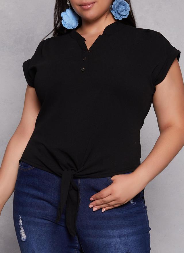 Womens Plus Size Tie Front Half Button High Low Top Product Image