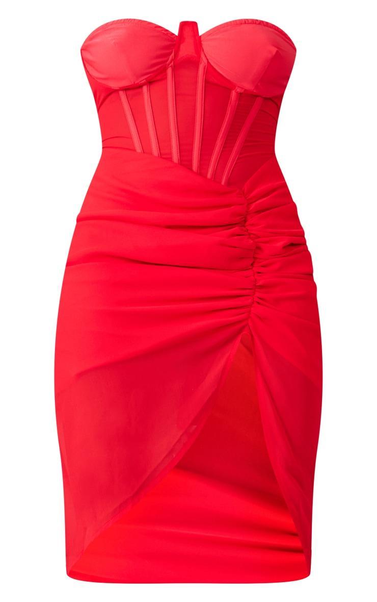 Shape Red Corset Detail Sleeveless Ruched Midi Dress Product Image