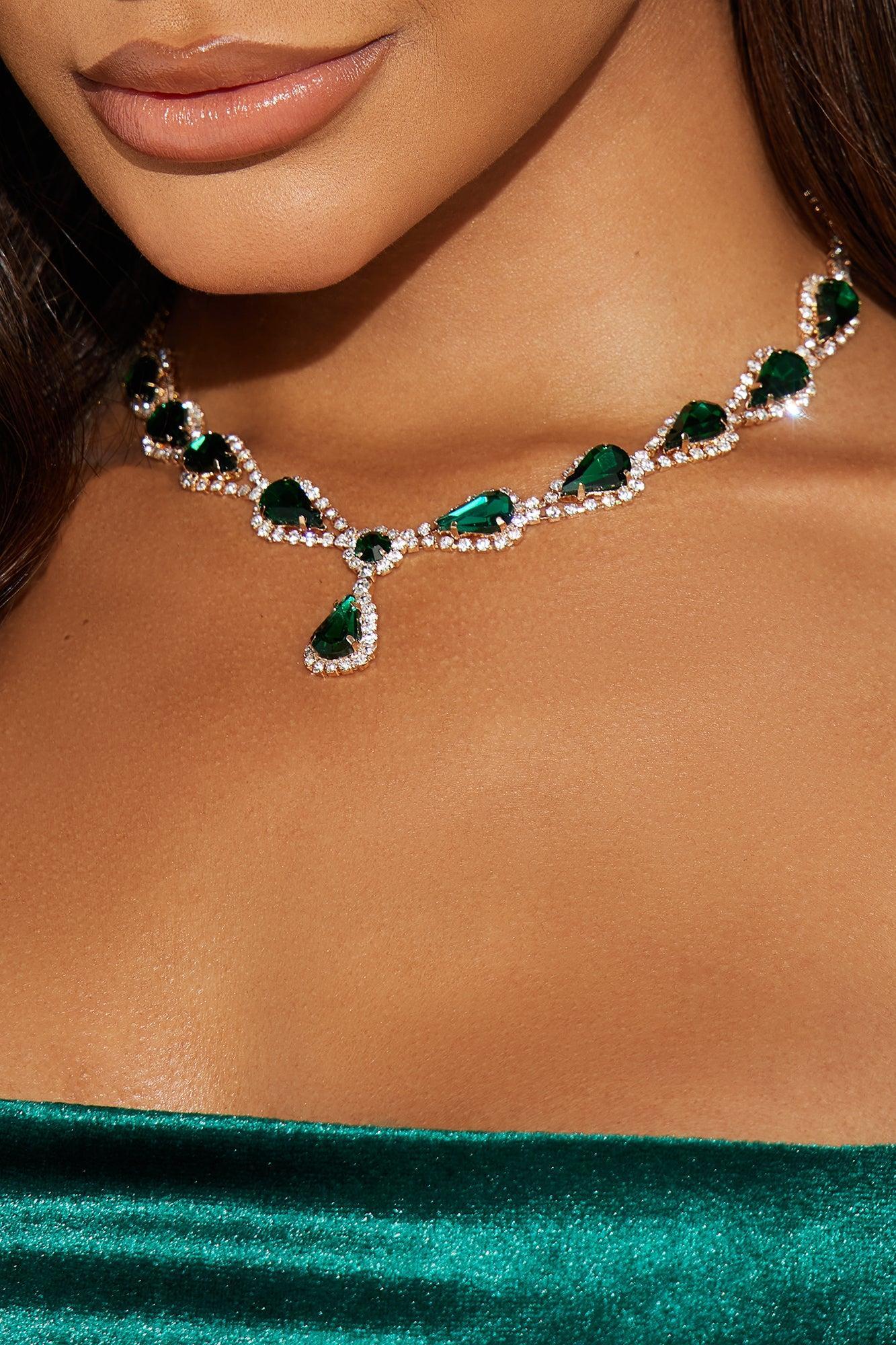 Guest Of Honor Necklace And Earring Set - Green Product Image