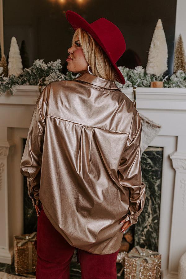 Sip Of Champagne Faux Leather Button Up Curves Product Image