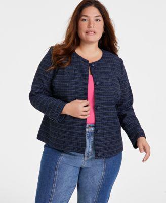 Trendy Plus Size Tweed Collarless Jacket, Created for Macy's Product Image