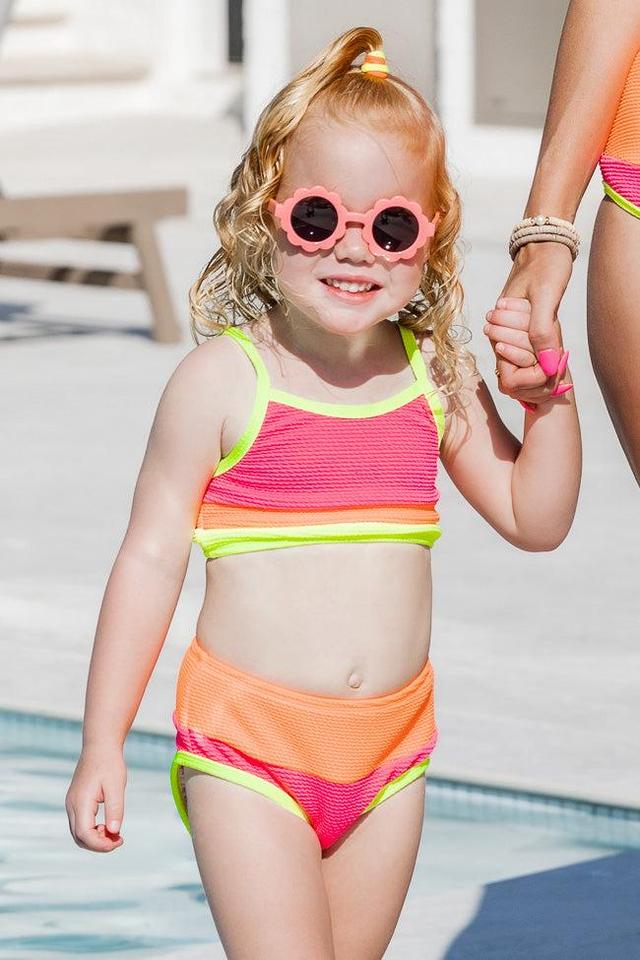 Kid's Do Not Disturb Neon Color Block Bikini Top FINAL SALE Product Image