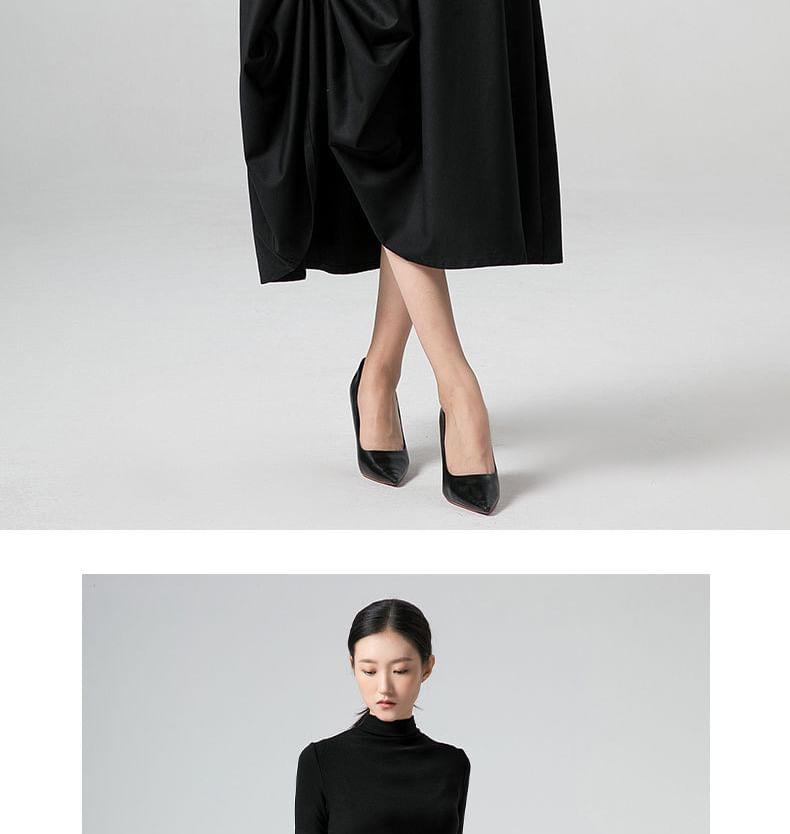 Drawstring Waist Plain Midi A-Line Skirt Product Image