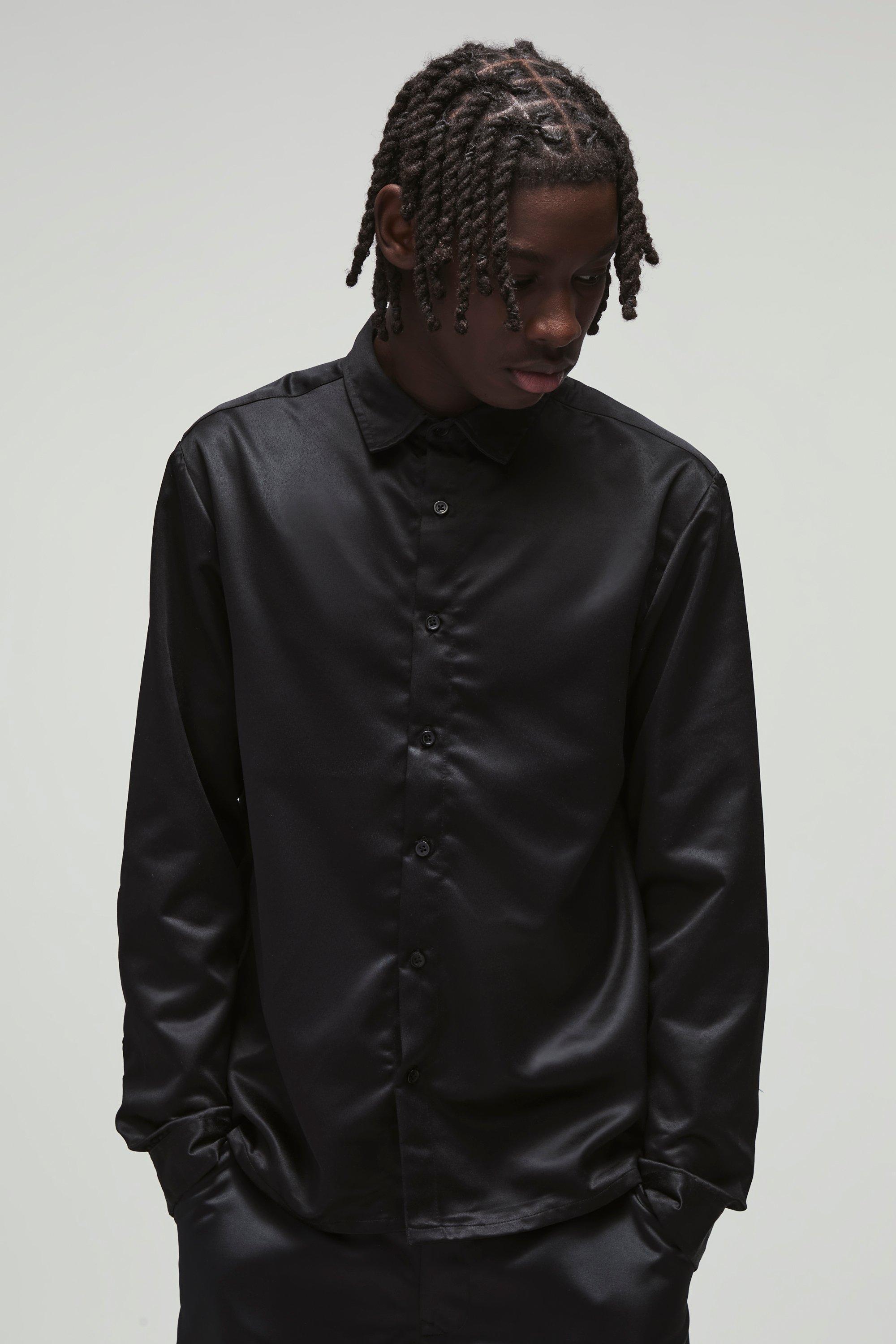 Long Sleeve Satin Regular Shirt | boohooMAN USA Product Image