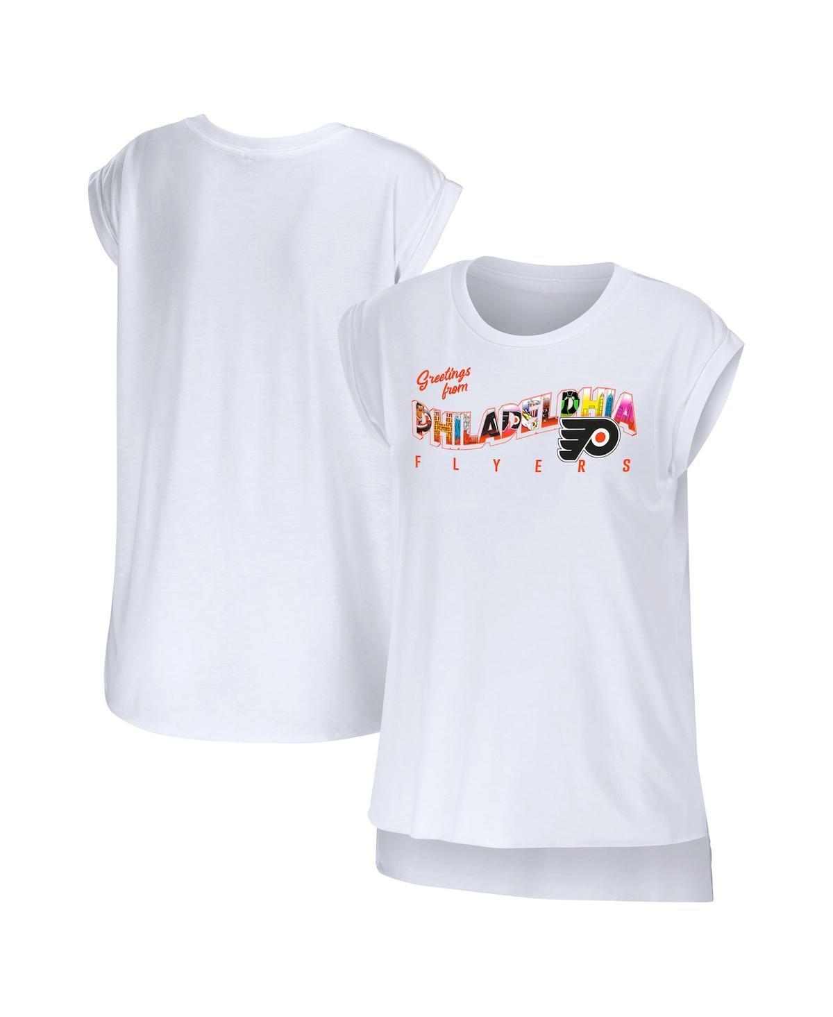 Womens Wear by Erin Andrews White Philadelphia Flyers Greetings From Muscle T-shirt Product Image