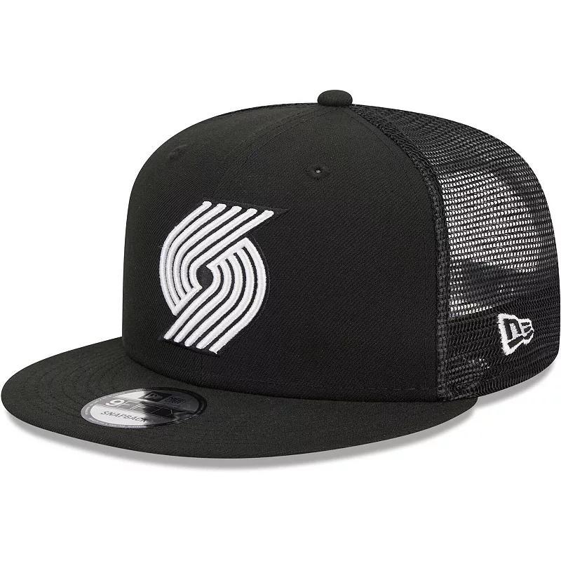 Mens New Era Black Portland Trail Blazers Evergreen 9FIFTY Trucker Snapback Hat Product Image