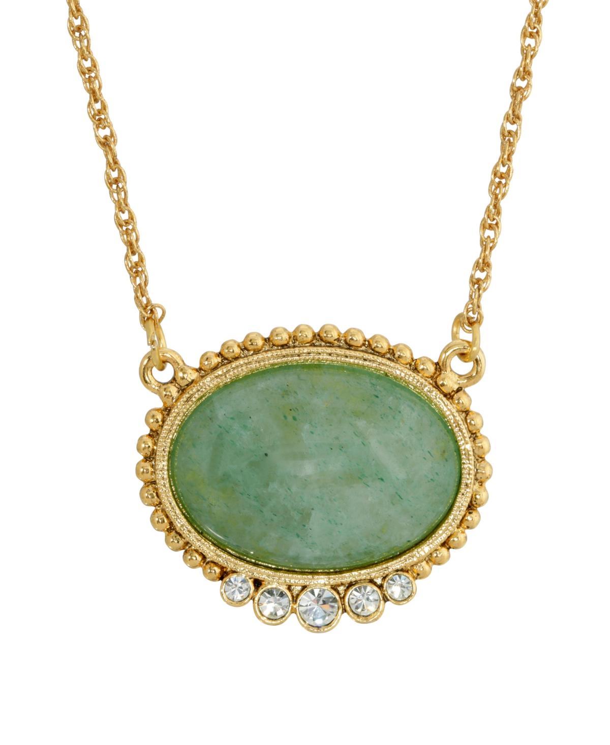 1928 Gold Tone Simulated Crystal & Stone Pendant Necklace, Womens Green Product Image