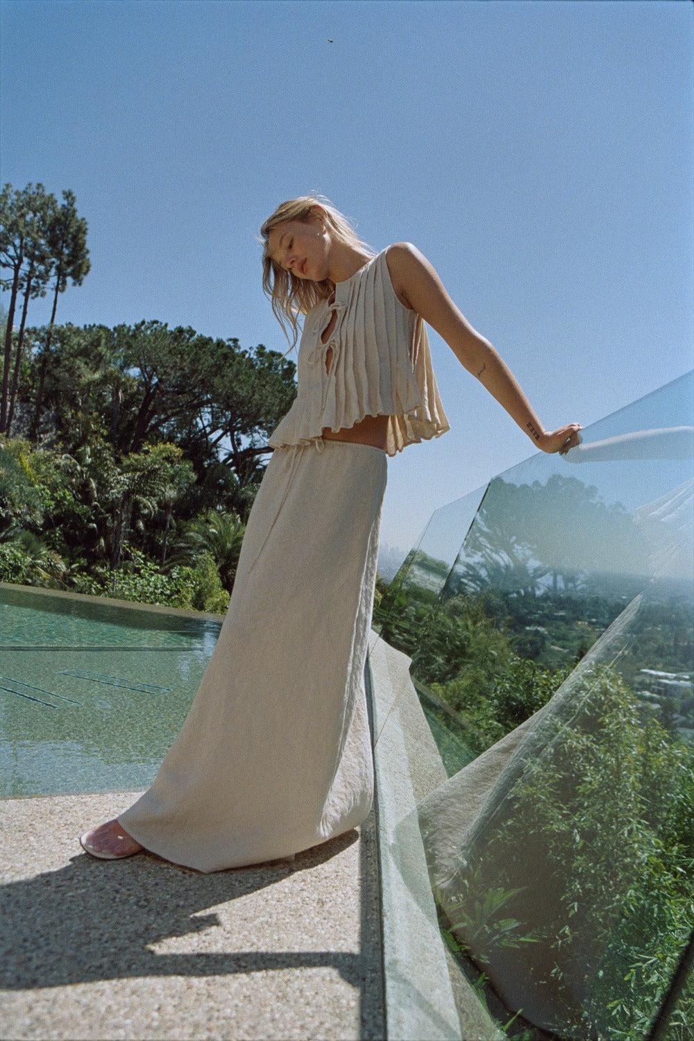 Elodie Linen Maxi Skirt Oatmeal Product Image