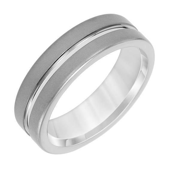 Men's 7.0mm Engravable Grooved Wedding Band in Tungsten (1 Line) Product Image