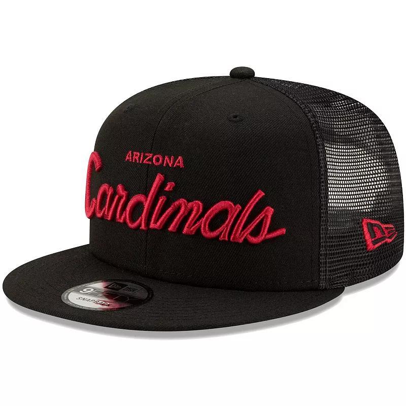 Mens New Era Black Arizona Cardinals Script Trucker 9FIFTY Snapback Hat Product Image