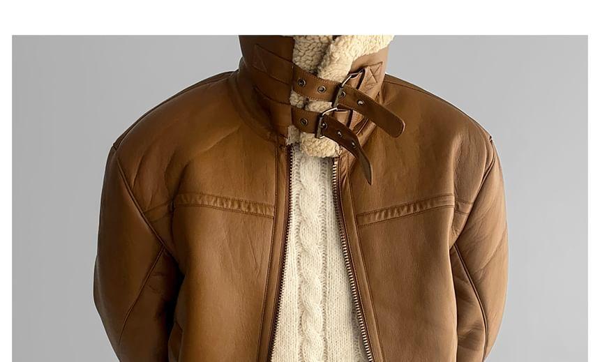 Collared Faux Leather Zip Jacket Product Image