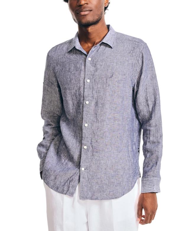 Nautica Mens Classic-Fit Long-Sleeve Button-Up Solid Linen Shirt Product Image