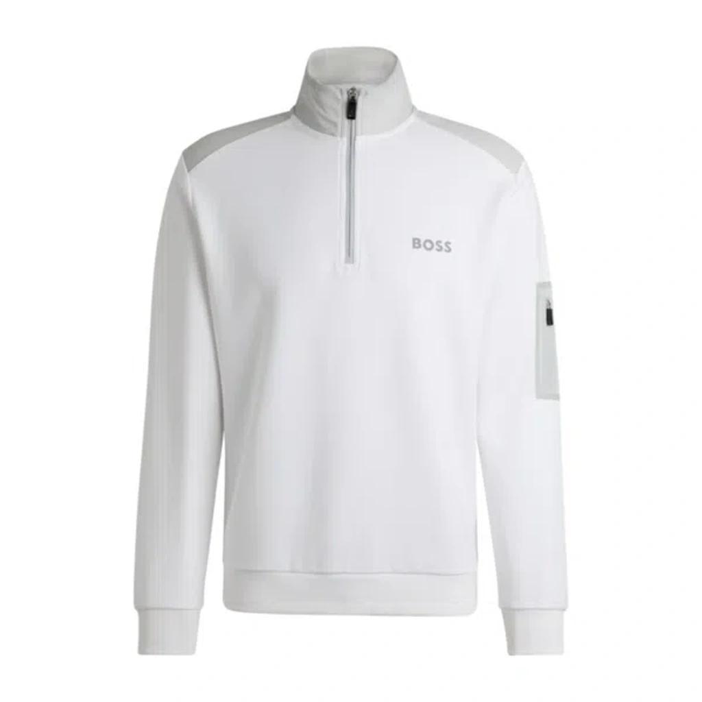 HUGO BOSS Zip-neck Sweatshirt With 3d-molded Logo In White Product Image