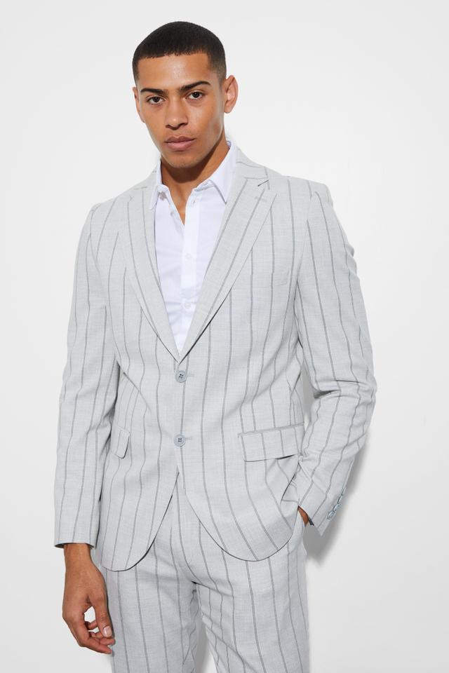 Slim Single Breasted Striped Suit Jacket | boohooMAN USA Product Image