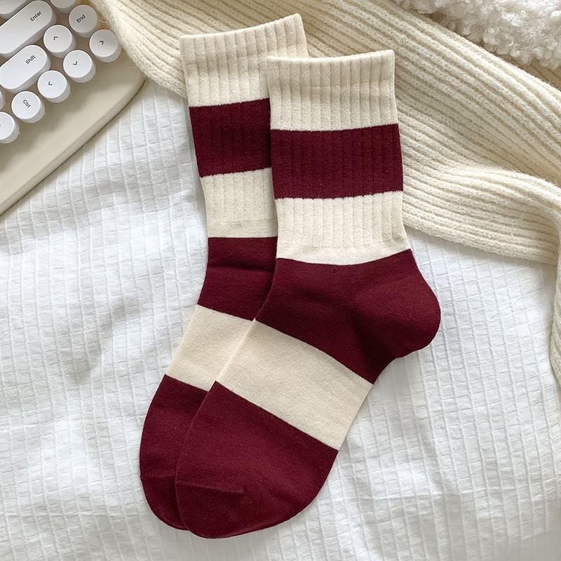 Striped Socks / Bow Embroidered Socks / Set Product Image