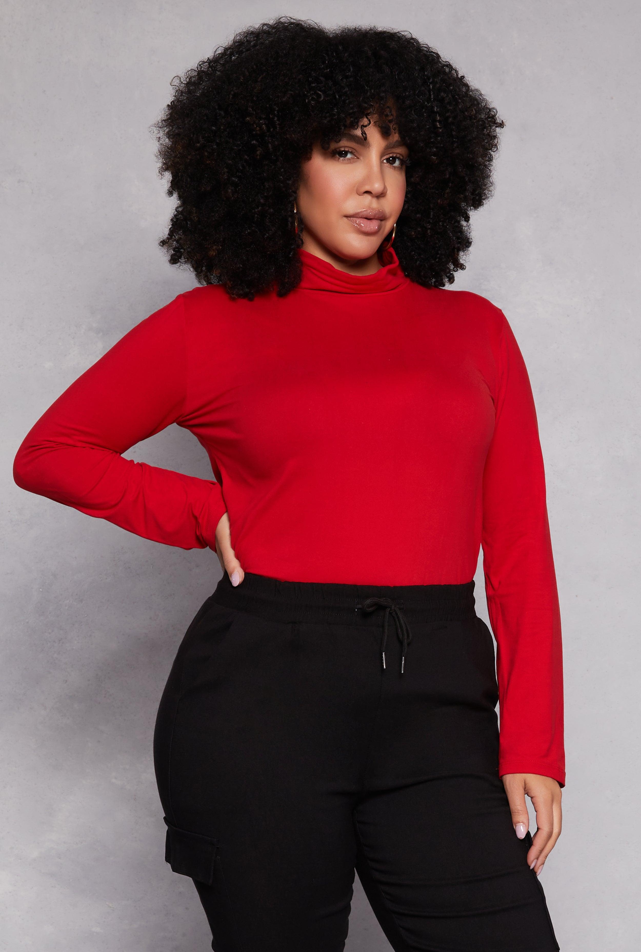 Womens Plus Size Basic Soft Knit Turtleneck Top Product Image