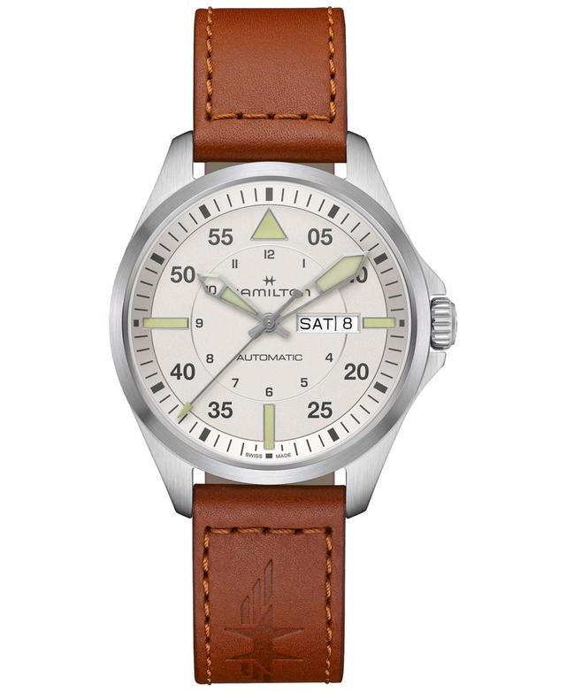 Hamilton Mens Swiss Automatic Khaki Aviation Day Date Brown Leather Strap Watch 42mm Product Image