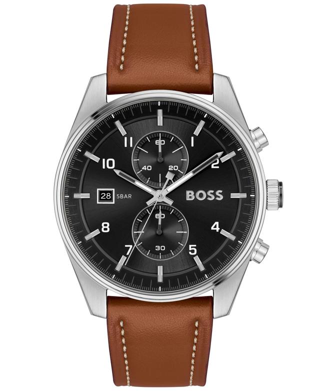 Hugo Boss Mens Skytraveller Chronograph Brown Leather Strap Watch Product Image