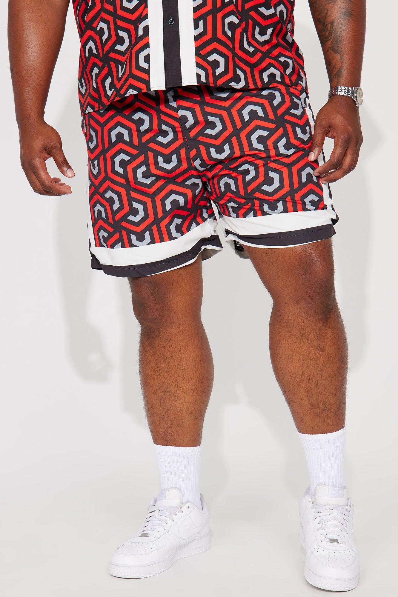 Abstract Scene Swim Trunks - Red Product Image