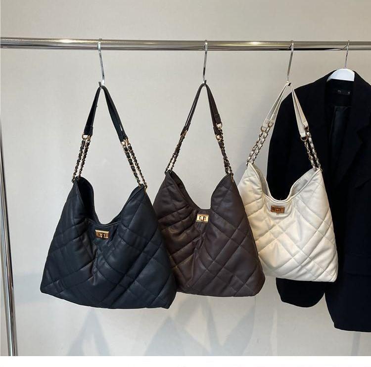 Quilted Chain Strap Faux Leather Tote Bag product image