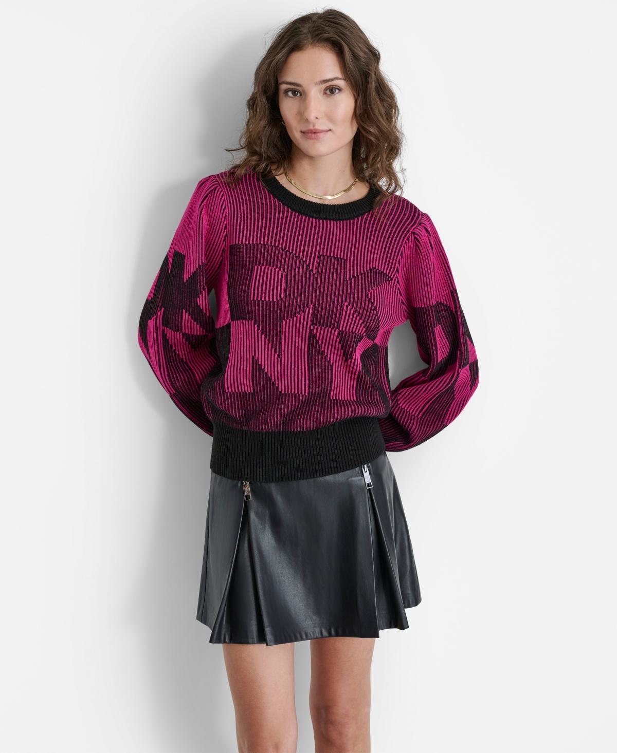 Dkny Womens Logo-Transfer Ribbed Crewneck Sweater - Bk product image