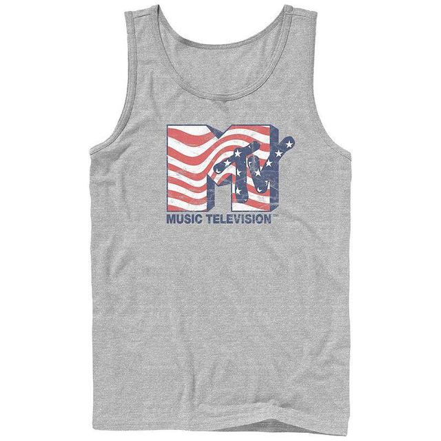 Mens MTV Stars And Stripes Logo Graphic Tank Top Athletic Grey Product Image