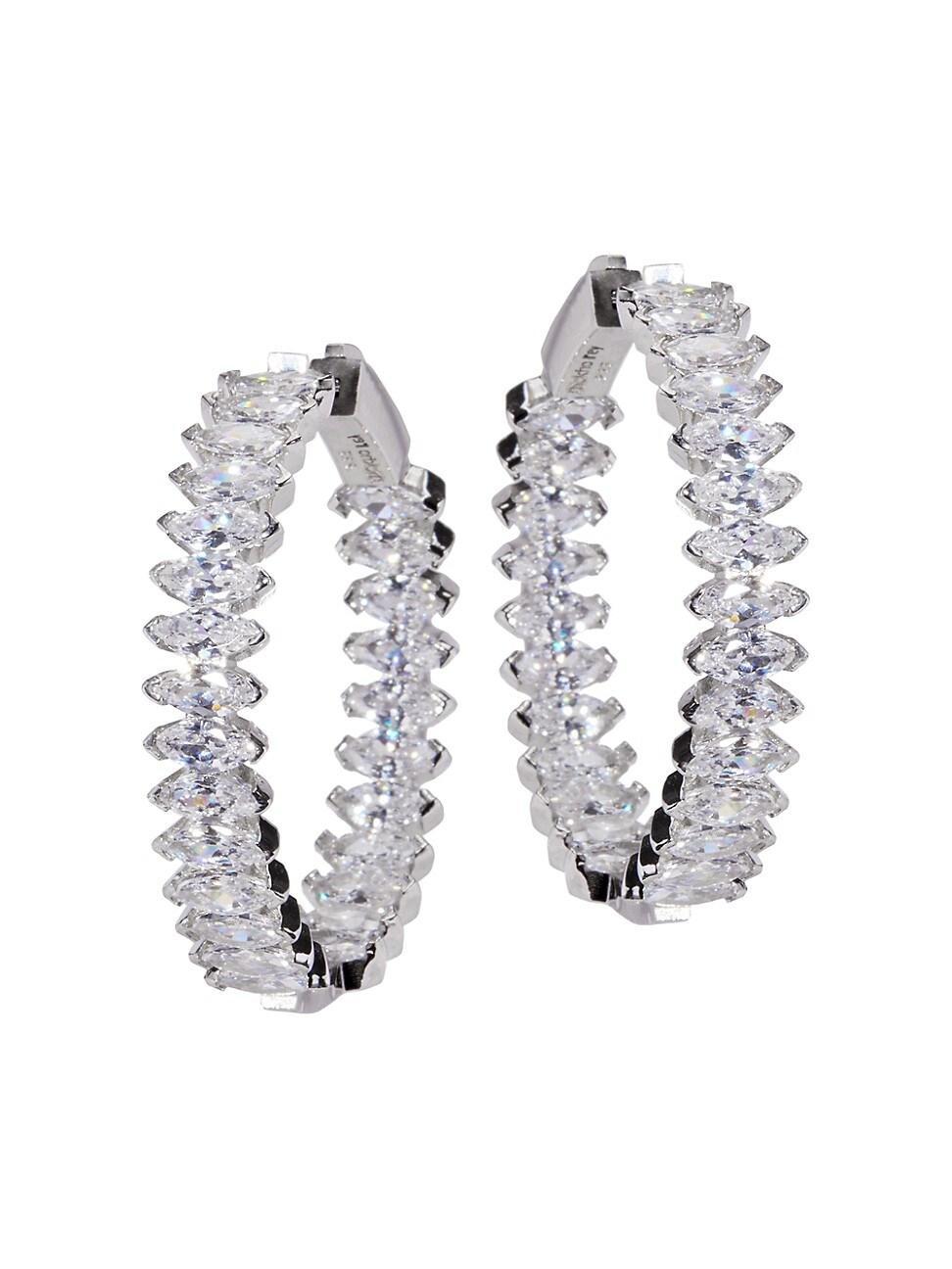 Womens Marquise White Rhodium-Vermeil & Crystal Hoop Earrings Product Image