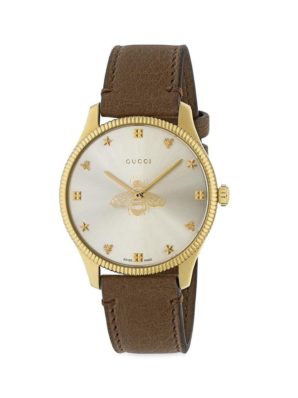 Womens The G-Timeless Slim Goldtone & Leather Strap Watch Product Image