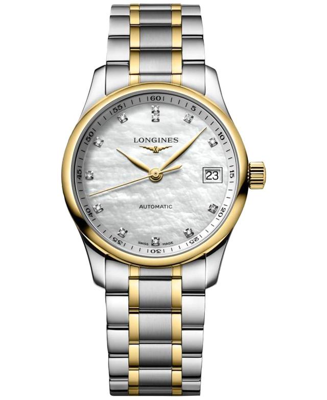 Longines Womens Swiss Automatic Master Diamond (1/20 ct. t.w.) 18k Gold & Stainless Steel Bracelet Watch 34mm - Stainless Steel Product Image