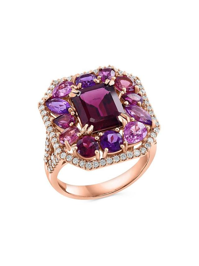 Womens 14K Rose Gold & Multi-Gemstone Halo Ring Product Image